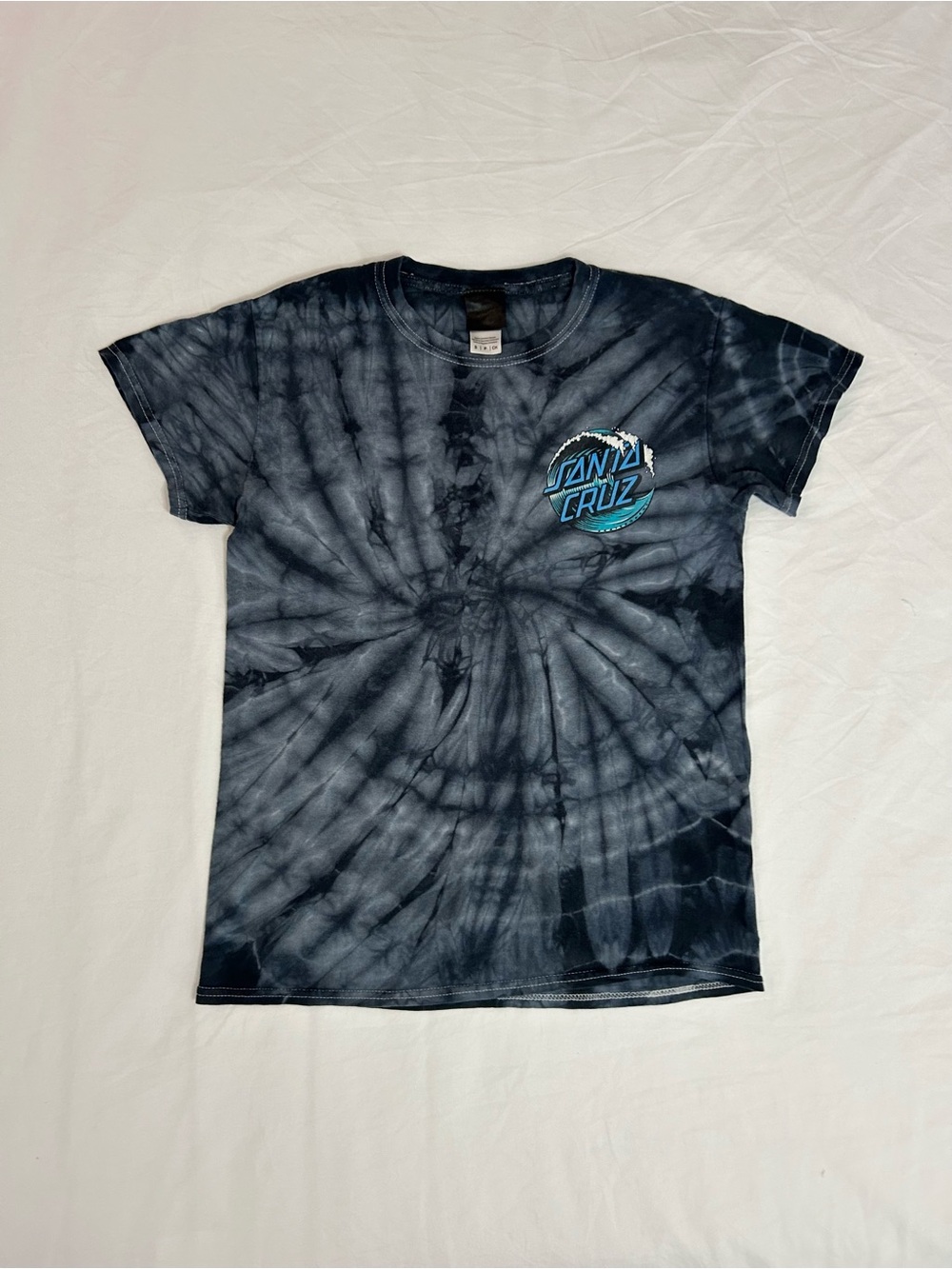 Santa Cruz Skateboards Black Tie-Dye Logo Tee with Blue Accent